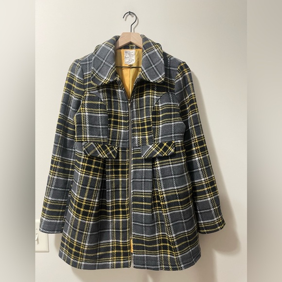 Tulle Houndstooth Flare Wool Blend Mid Pea Coat Size Small - Picture 3 of 9